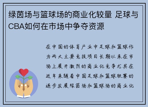 绿茵场与篮球场的商业化较量 足球与CBA如何在市场中争夺资源
