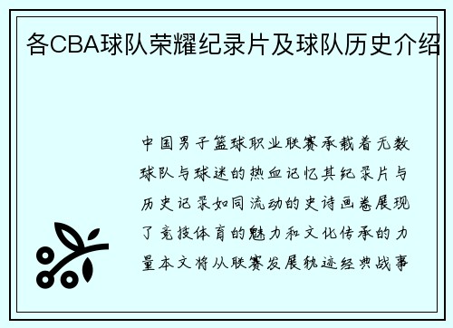各CBA球队荣耀纪录片及球队历史介绍