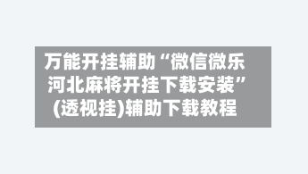 万能开挂辅助“微信微乐河北麻将开挂下载安装”(透视挂)辅助下载教程-第3张图片