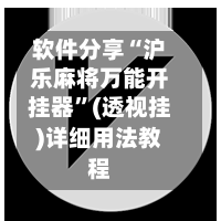 软件分享“沪乐麻将万能开挂器”(透视挂)详细用法教程-第3张图片