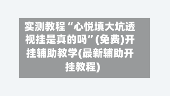 实测教程“心悦填大坑透视挂是真的吗	”(免费)开挂辅助教学(最新辅助开挂教程)-第3张图片