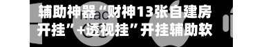 辅助神器“财神13张自建房开挂”+透视挂”开挂辅助软件教程-第2张图片