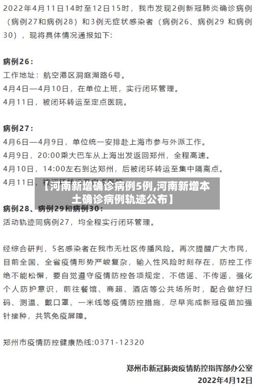 【河南新增确诊病例5例,河南新增本土确诊病例轨迹公布】-第1张图片